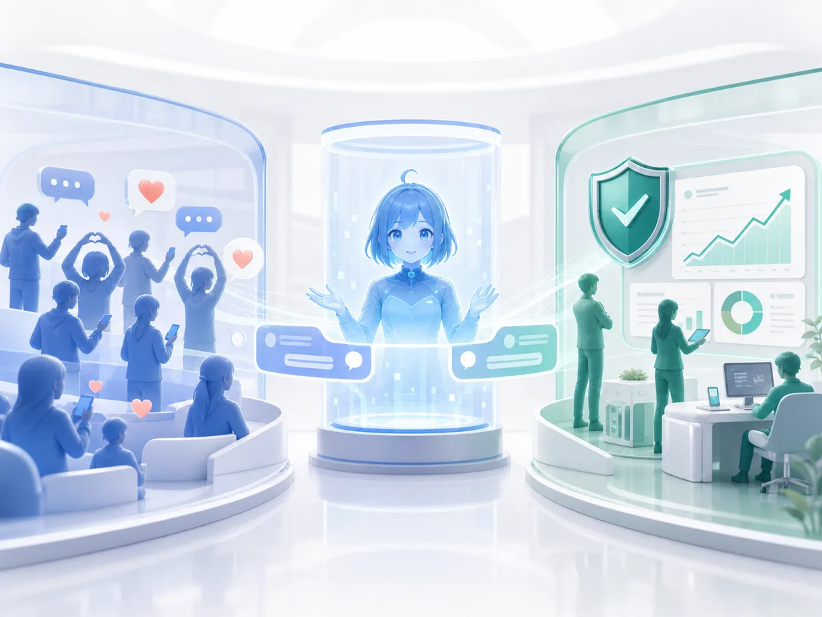 ファンとIPホルダーを公式AIチャットサービスでつなぐメリットのイラスト
